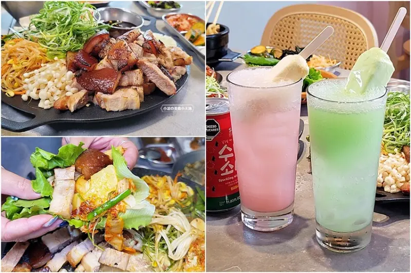 新開幕！！推擠 돼지韓式料理進駐一中商圈，必點烤肉拼盤、辣燉海鮮、繽紛韓國氣泡飲，還有6種小菜、霜淇淋