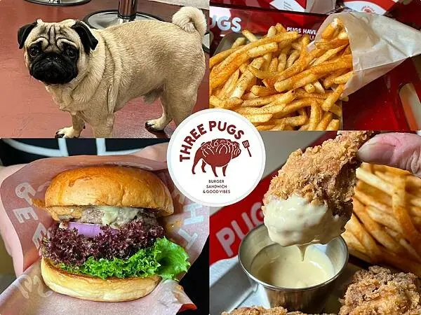 （台北漢堡）三巴漢堡~手打4盎斯漢堡、法式甜甜圈、世界和平炸雞樣樣皆美味！三巴漢堡菜單｜Three Pugs 三巴漢堡 by 巴巴餐車