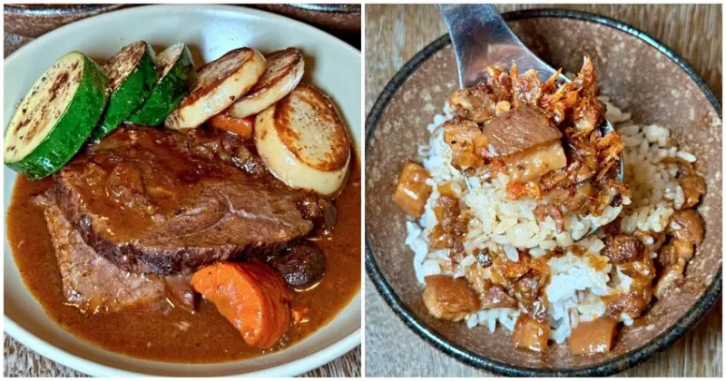 台中市東區台中美食／2023米其林指南創意台菜「豬肉榮小料理」　推薦櫻花蝦滷肉飯、紅酒燴牛肉與岩石煙燻豬心