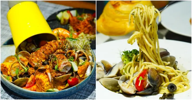 宜蘭縣羅東鎮憶庭軒義式餐桌》羅東文化工廠對面餐廳，「煙花女海鮮痛風桶」鹹香酸辣風味特殊香氣濃郁