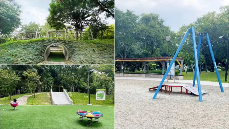 新北樹林|景觀休憩公園（萬坪公園） 有樹蔭可野餐超舒服的森林公園 攀爬網/滑索/溜滑梯超好玩!