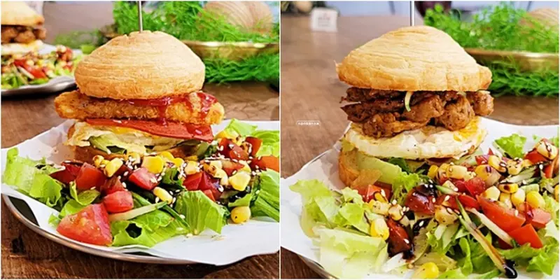 台中少見老宅工業風平價蔬食早午餐，特色丹麥漢堡夾薯餅、朱柳條都很夠味，還有清爽炒麵麵包唷！！