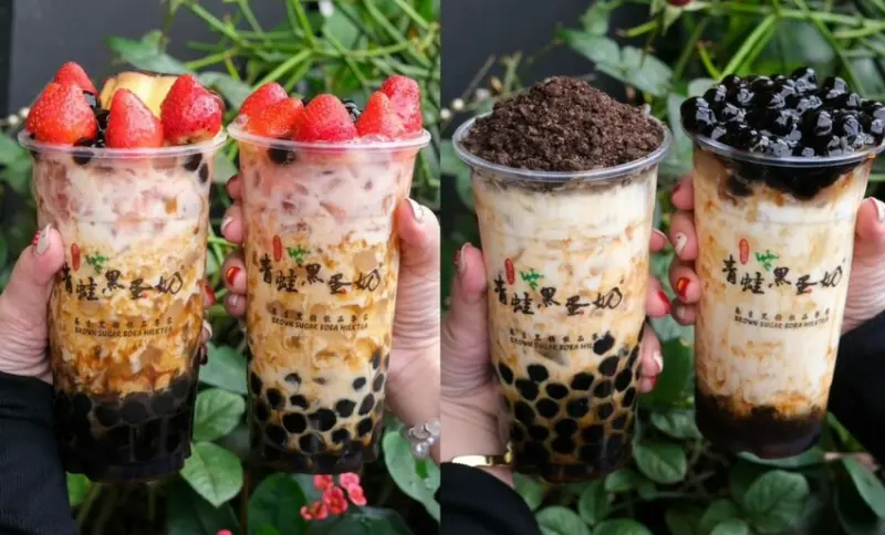 台南黑糖鮮奶飲品專賣 ‧ 青蛙黑蛋奶｜超浮誇草莓布丁漸層黑蛋奶，排行第一名的濃厚好滋味! - 肉依小姐吃什麼