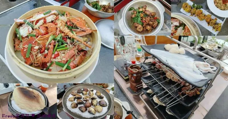 台南市安平區台南燒烤【請上桌－國際港灣 】海鮮蒸籠熱炒超澎派！自動旋轉燒烤輕鬆聊天.賞月吹海風太悠閒│假日現場演唱│