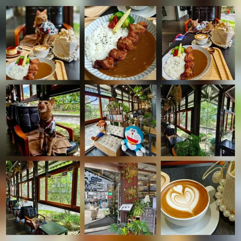 【新竹.尖石】內灣老街寵物友善咖啡廳推薦。最初Sprout咖啡推唐揚炸雞咖哩飯+卡布奇諾+手工布丁