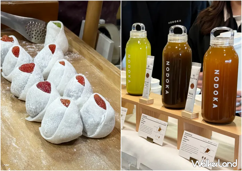 ▲日本NODAKA抹茶、煎茶,米弎豆菓子処草莓泡芙、草莓最中甜點必吃。(攝影:鄭亦庭)