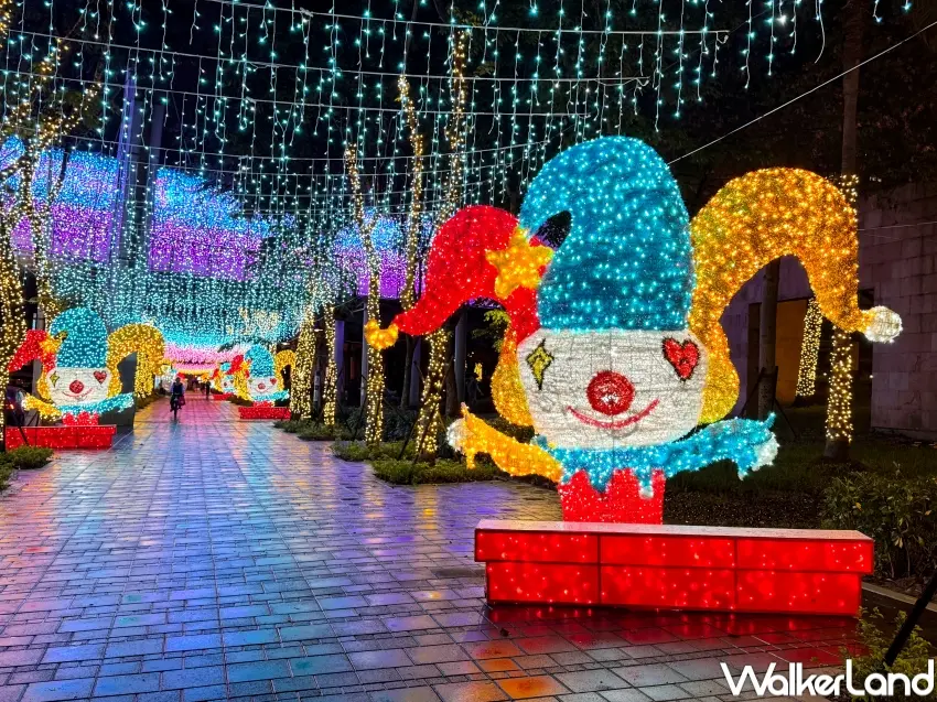 ▲人行道大象轉轉球與歡樂小丑派對，呼應馬戲團主題。