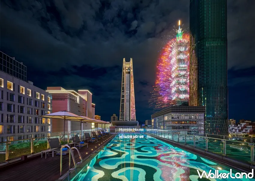 ▲台北艾麗7樓戶外泳池花園擁有觀賞101煙火的絕佳視野,跨年夜將舉辦倒數派對。