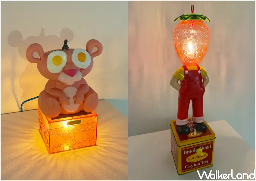 ▲《Mixed Foods》作品以美食、角色為靈感重組創作,荷包蛋眼睛的頑皮豹造型燈必拍。(攝影:鄭亦庭)