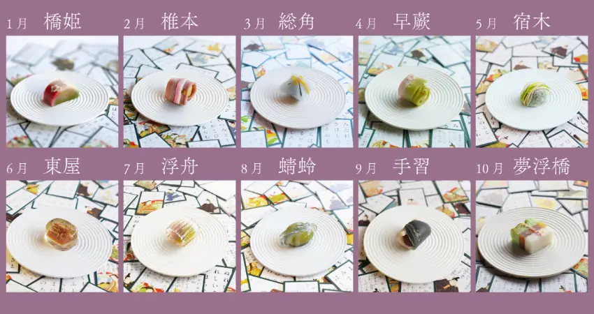 ▲由高中生發想設計、專業和菓子職人製作的精緻上生菓子，完美詮釋了源氏物語的文學意境。