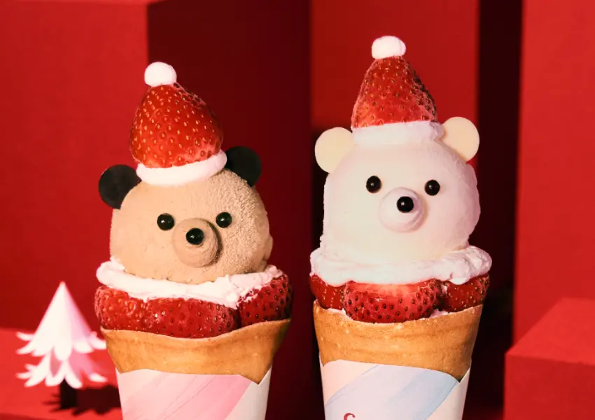 ▲草莓可麗餅必吃!日本 gelato pique cafe 聖誕節新品來了,草莓聖誕熊可麗餅超可愛。