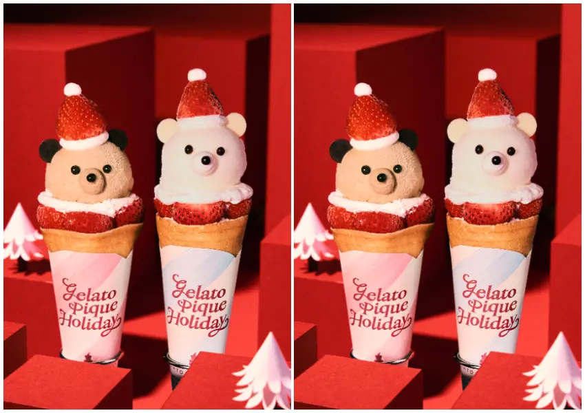 ▲草莓可麗餅必吃!日本 gelato pique cafe 聖誕節新品來了,草莓聖誕熊可麗餅超可愛。