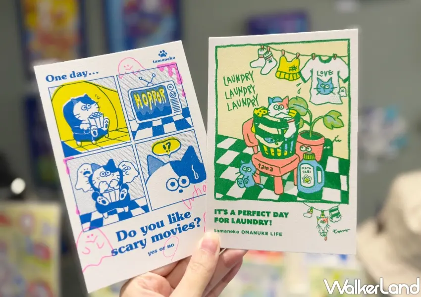 ▲tamaneko限定明信片共有8種插畫款式。(攝影：鄭亦庭)