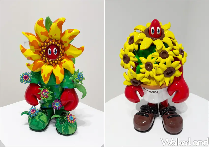 ▲花卉系列龍蝦必拍！向日葵龍蝦、花卉油彩畫作在台北首次亮相。(攝影：鄭亦庭)