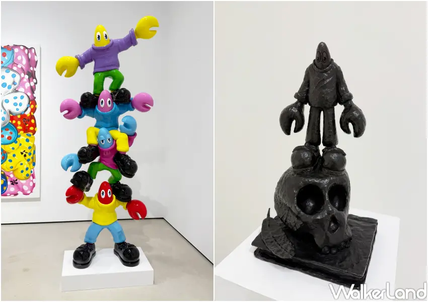 ▲台北內湖展覽龍蝦雕塑、站在頭骨上的龍蝦等免費拍。(攝影：鄭亦庭)