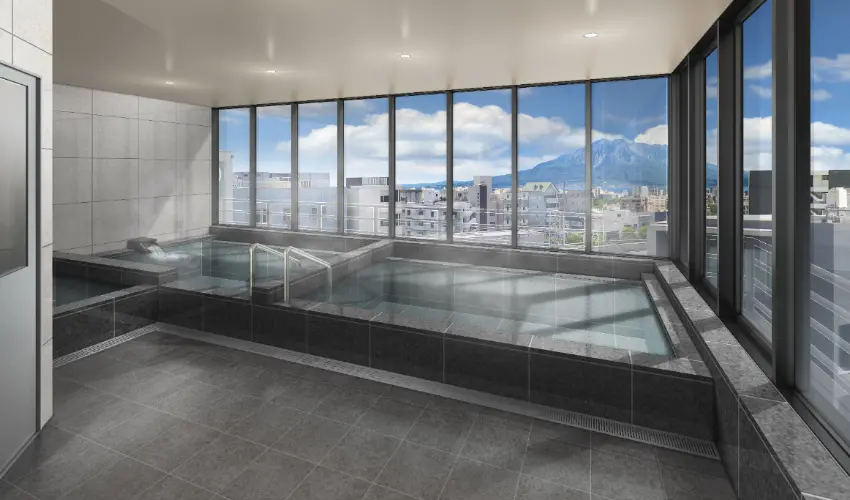 ▲飯店的亮點絕對是面對櫻島側的客房，可以盡情欣賞漂浮在海上的櫻島。