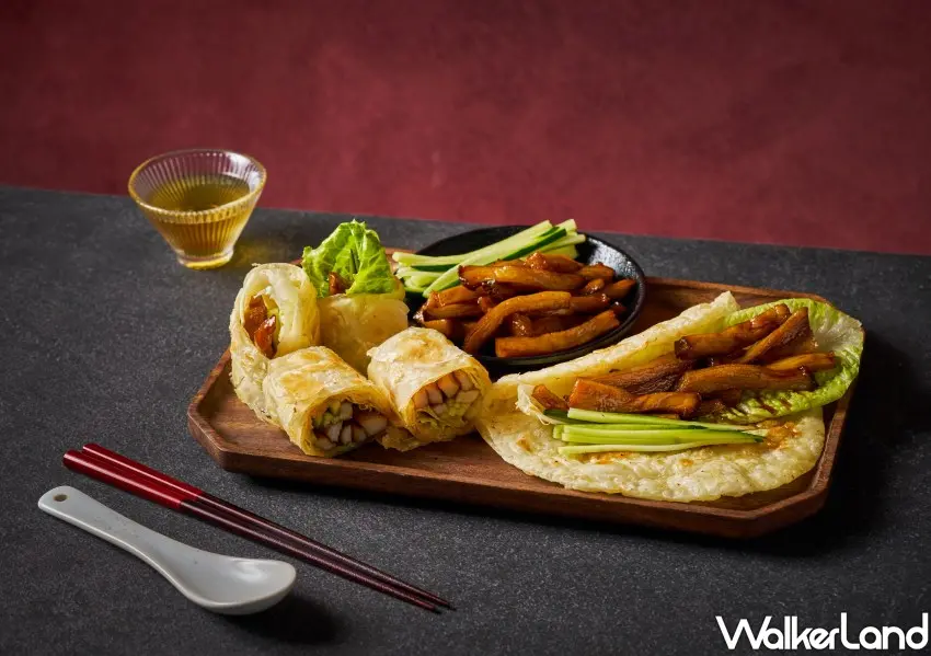 ▲新店蔬食餐廳「養心沙龍」推出新上海菜,先推京醬若絲捲餅。