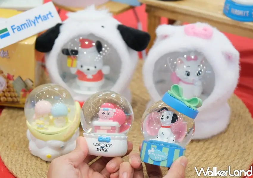 ▲全家聖誕水晶球集結101忠狗、雙星仙子、帕恰狗、褲褲兔、瑪麗貓等人氣角色。(攝影：鄭雅之)