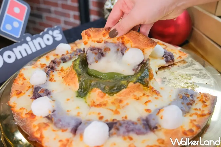 ▲達美樂三本柱出道，相思抹茶火山披薩超滿足。（攝影：張人尹）