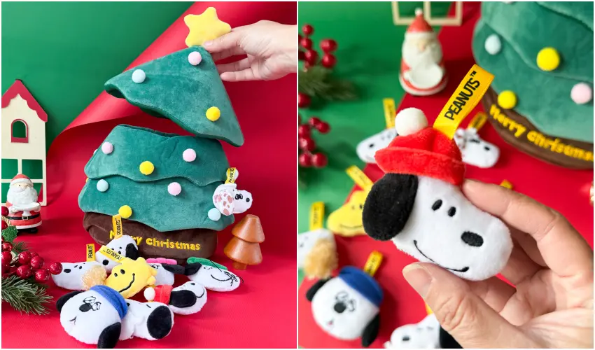 ▲7-11實體販售絨毛聖誕樹，樹頂可打開作為收納桶。