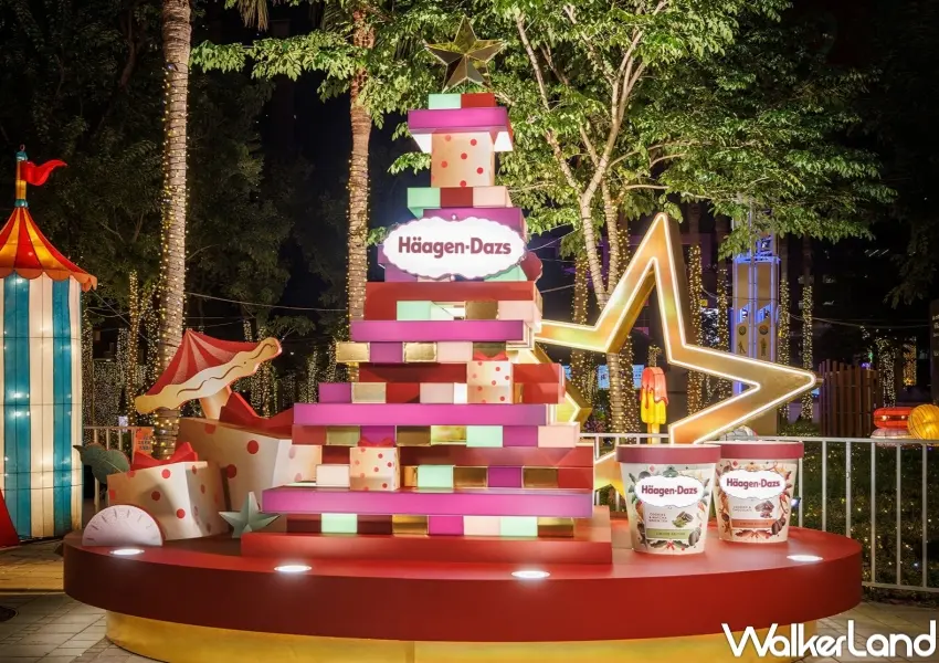 ▲哈根達斯疊疊樂聖誕樹,在新北耶誕城盛大亮相。