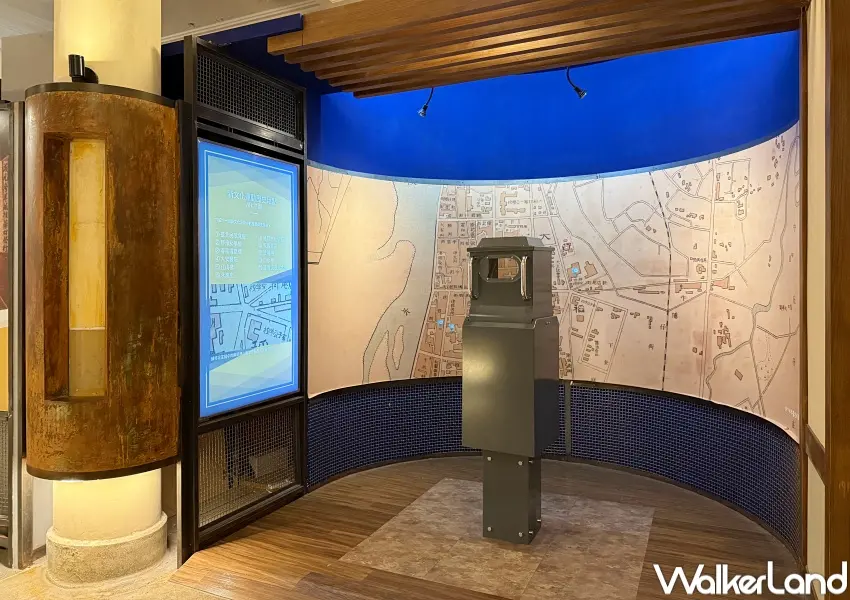 ▲大稻埕免費展覽以多媒體AR地圖重現1920年代大稻埕歷史建築。(攝影:鄭亦庭)