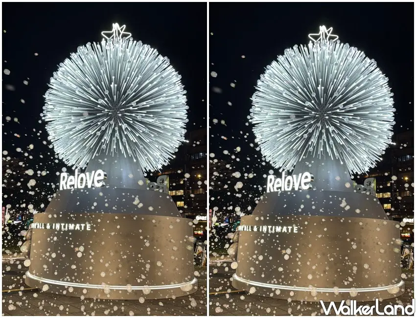 ▲Relove聖誕樹每天17:00到22:00點燈,現場沒幾分鐘就會噴一次雪花泡泡。(攝影:編輯 鄭雅之)