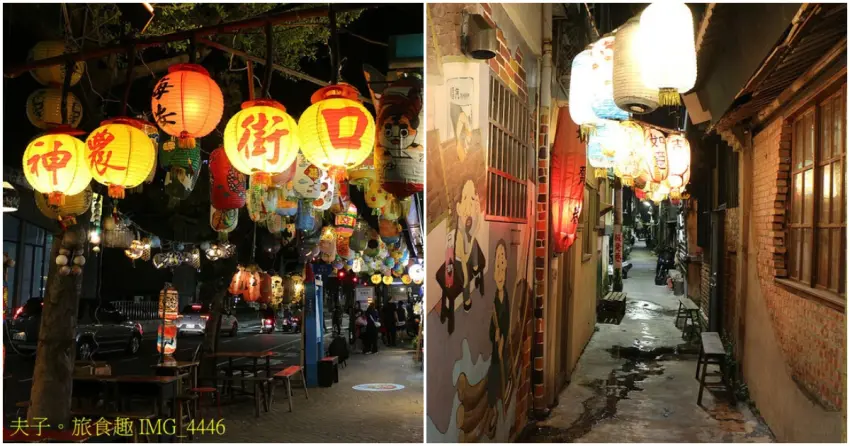 ▲夜幕低垂的神農街被一盞盞紅燈籠點亮，清代老屋與巷弄交織出懷舊氣息，是感受台南夜色的絕佳去處。