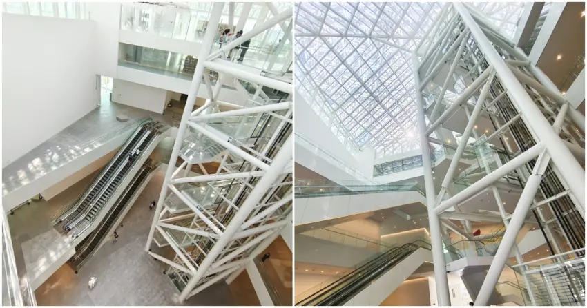 ▲▲由坂茂打造的台南美術館二館，以純白幾何量體與透亮樹蔭屋頂構築夢幻光影，無論賞展或喝咖啡都相當療癒。