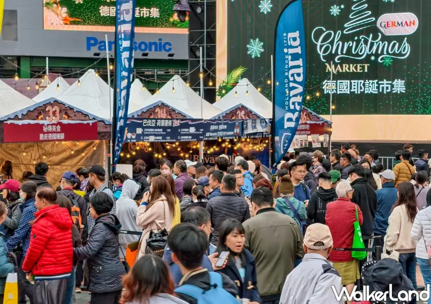 ▲新北德國耶誕市集除了經典的熱紅酒、生啤酒、德國香腸與豬腳外，也把多國料理一起端上桌。