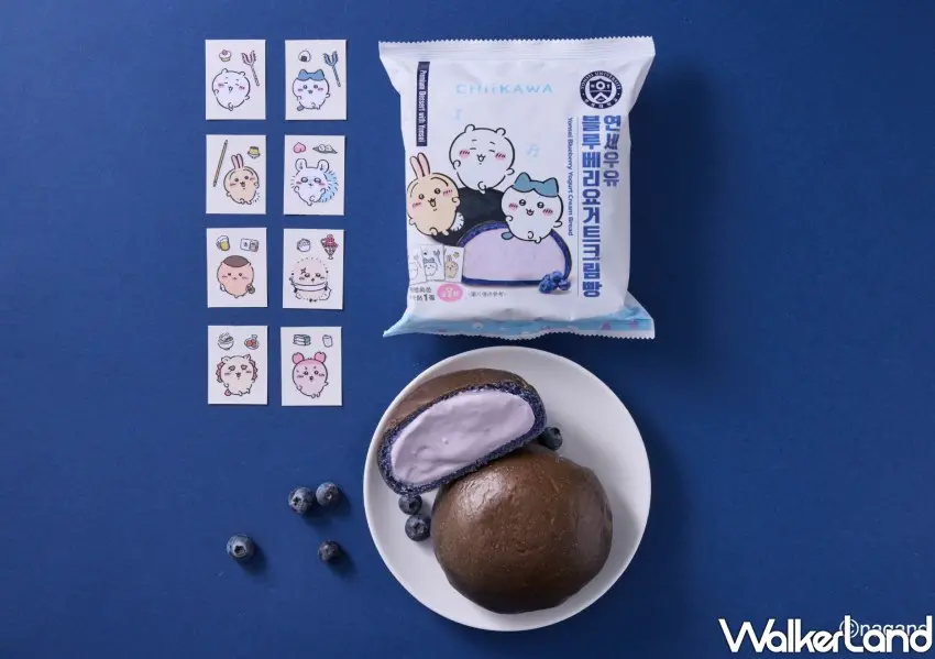 ▲台灣7-11限定延世大學「藍莓優格生乳包」買就送吉伊卡哇小卡貼。