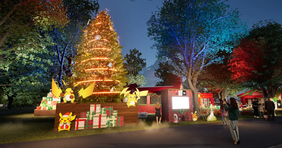 寶可夢首度參展橫濱紅磚倉庫聖誕市集，電系寶可夢點亮聖誕樹、超級禮物盒、放電聖誕樹、遊戲試玩通通有。
