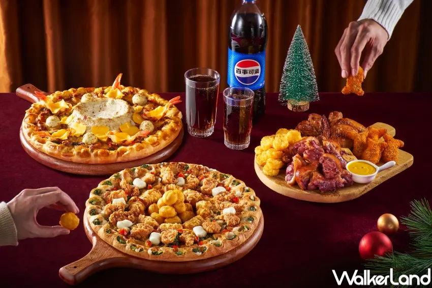 ▲必勝客推出澎湃「聖誕超級大餐」,包含花圈比薩與頂級松露餅皮大比薩。