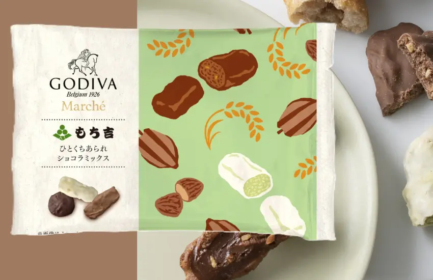 ▲將日本傳統米果與仙貝,裹上GODIVA招牌的比利時巧克力,創造出甜鹹交織的多層次口感。