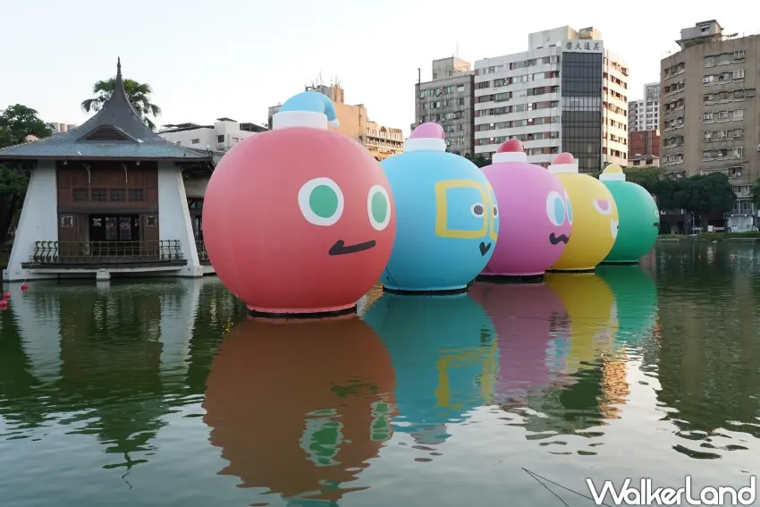▲「五球」就在台中公園湖心亭前方湖面上。(攝影:楊婷雅)