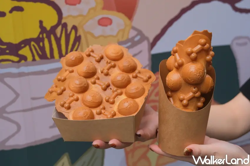 ▲史努比港式飲茶快閃店的雞蛋仔上印有史努比、歐拉夫等花生漫畫角色紋路造型(攝影:張人尹)。