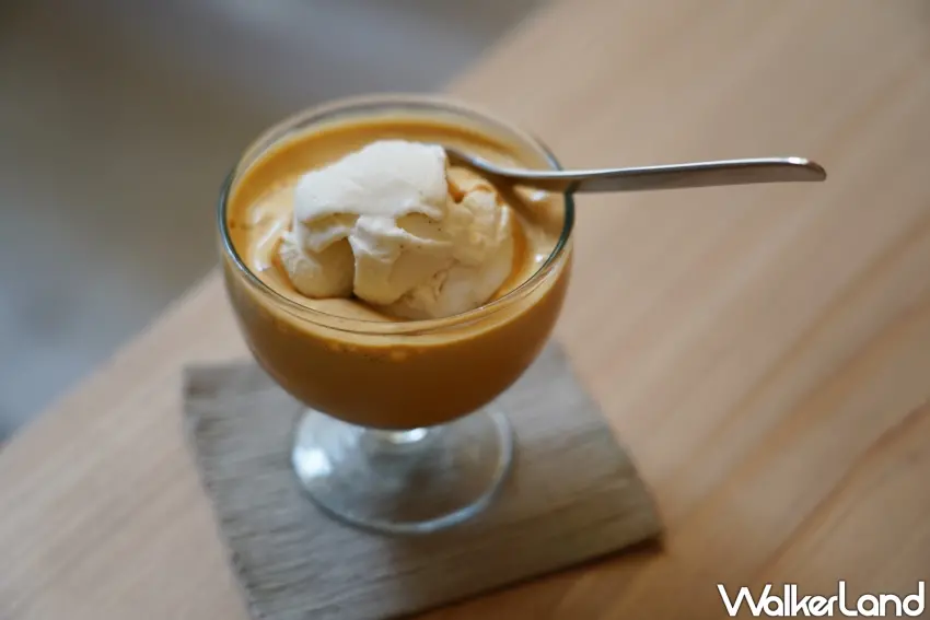 ▲咖啡冰淇淋以濃縮咖啡搭配特製馬告香草冰淇淋。（攝影：楊婷雅）