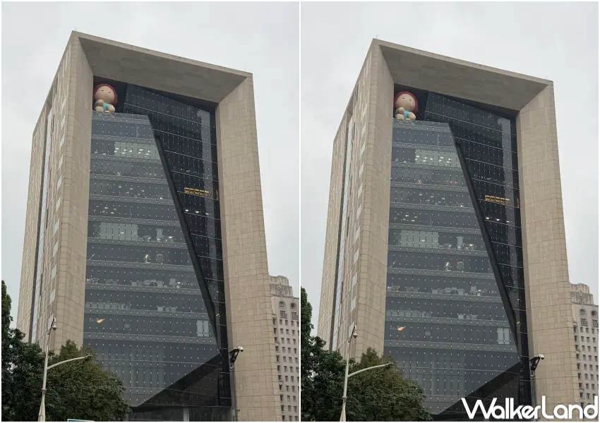 ▲全豐盛105大樓頂樓處也有10米高巨型紅髮女孩Moi的身影。(攝影：鄭亦庭)