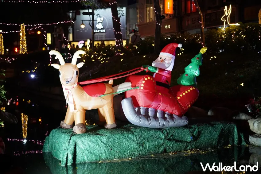 ▲綠川水岸廊道耶誕老人裝飾。（攝影：楊婷雅）