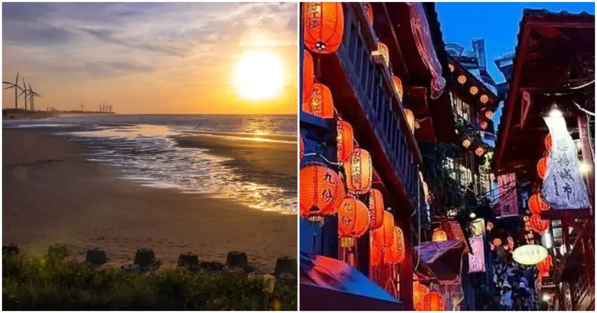 ▲連韓星 TWICE 與 MAMAMOO 頌樂都為之瘋狂的夢幻山海!九份山城的紅燈籠與許厝港濕地的夕陽剪影,完美詮釋最高級的「台灣感性」。