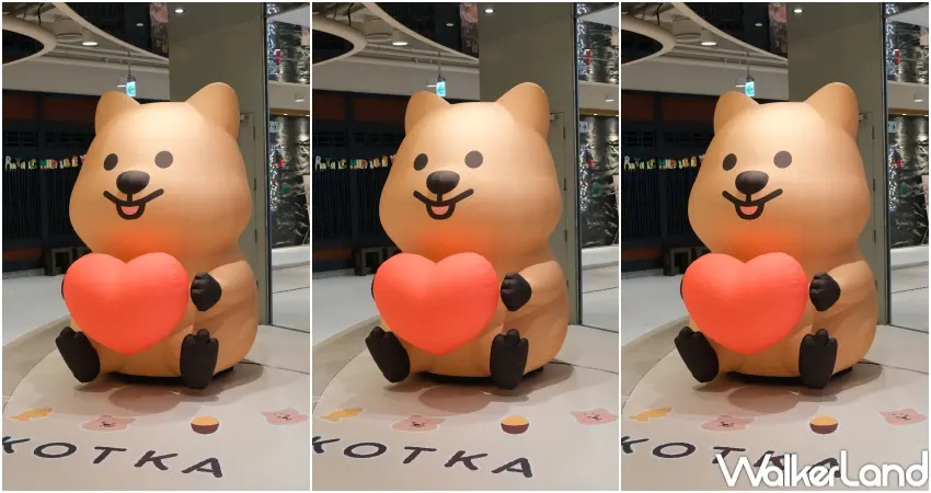 ▲勾卡KKOTKA快閃店入口設置200公分高的愛心勾卡KKOTKA,成為粉絲一進場就會停下拍照的打卡焦點。(攝影:張人尹)