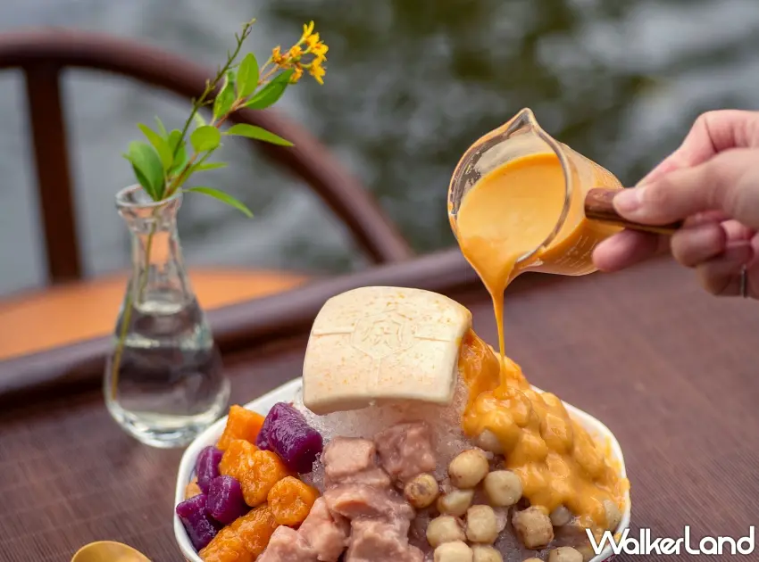 ▲虎珍堂在森之院推出了別處吃不到的限定款「地瓜甜點」,首推這款充滿懷舊情懷的「誠興號地瓜豆腐冰」