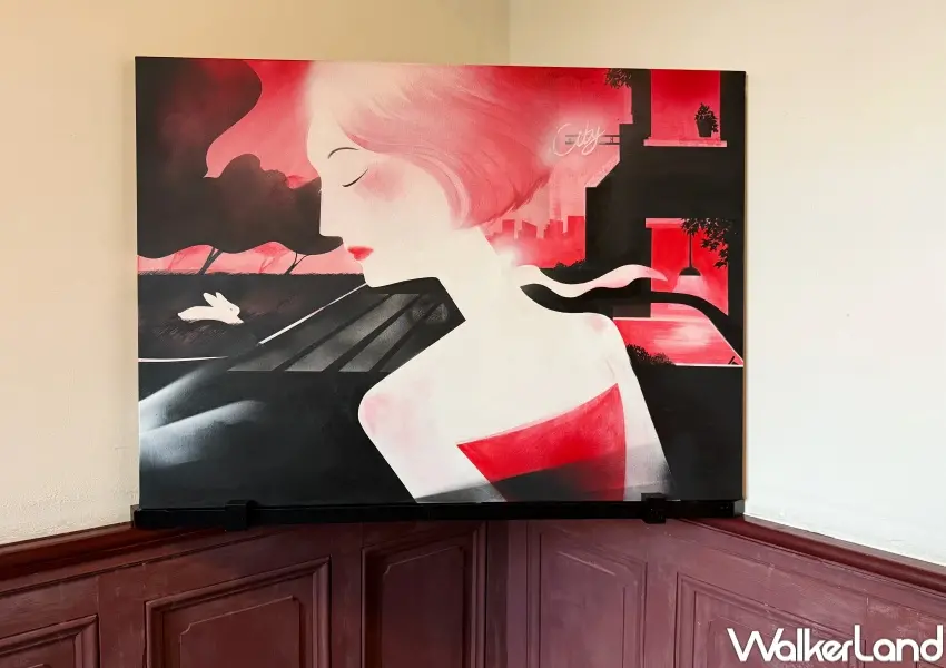 ▲圓山別邸BONi個展《遊 Asobi》,以黑白紅色調呈現,充滿摩登復古感。(攝影:鄭亦庭)