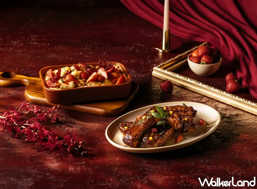 ▲「爐烤香草豬肋排佐草莓多蜜醬」將焦香與果香層層堆疊,呈現炙烤料理的濃郁魅力