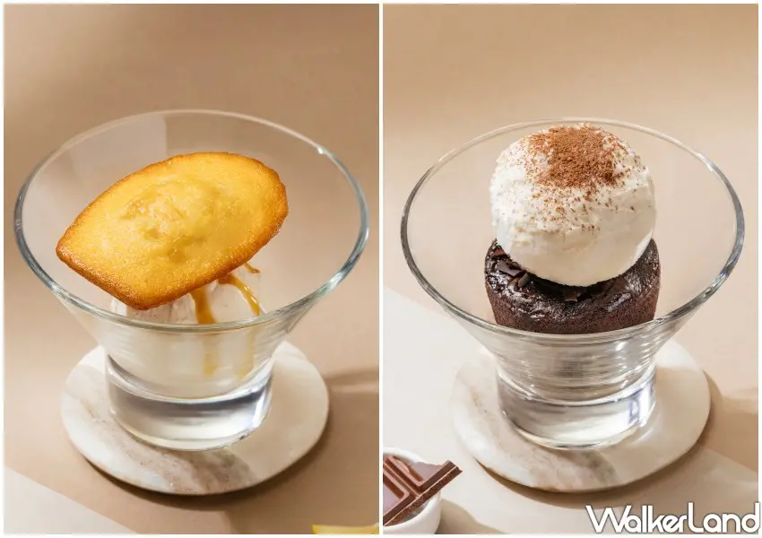 ▲星巴克冰淇淋甜點系列，推薦法式岩漿巧克力蛋糕佐冰淇淋、經典奶油瑪德蓮佐冰淇淋。