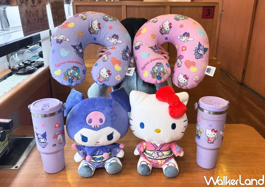 ▲藏壽司推出三麗鷗家族吸管杯加價購、以及Hello Kitty、酷洛米兩用玩偶頸枕。