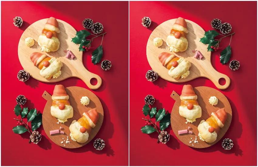 ▲季節限定聖誕老人可頌」的內餡包含草莓醬、草莓巧克力、餅乾脆片，再加上卡士達與鮮奶油混合的奶霜。