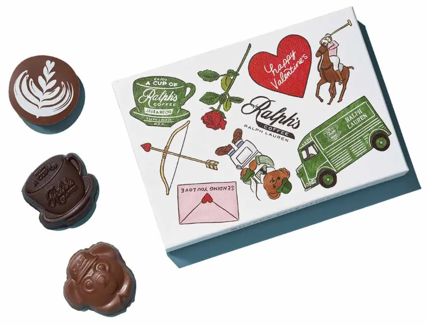 ▲經典波本巧克力6顆上印有品牌象徵的咖啡杯與咖啡師小熊圖案。