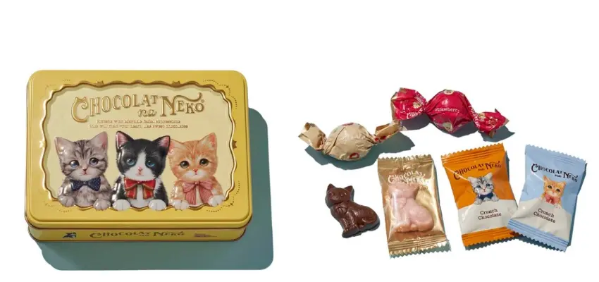 ▲巧克力貓」在罐身繪製三隻可愛小貓，內含脆片巧克力、松露巧克力等多種口味，貓奴必敗。