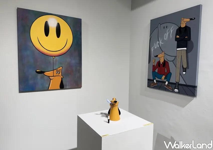 ▲免費東區展覽「DOGZZZ」首次來台展出，DOGZZZ狗狗角色油畫、插畫一次看。(攝影：鄭亦庭)